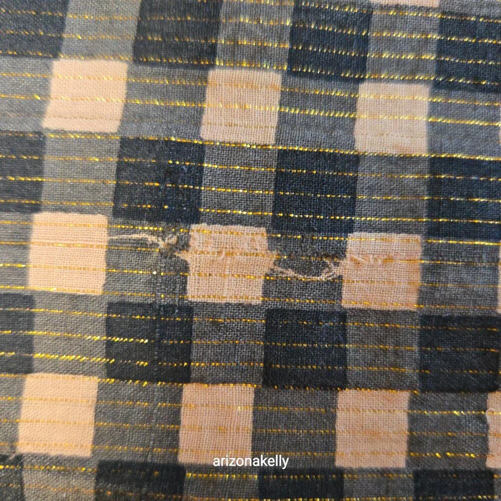 Nicholas K HUGE Distressed Cotton Scarf Black & Tan With Gold Thread